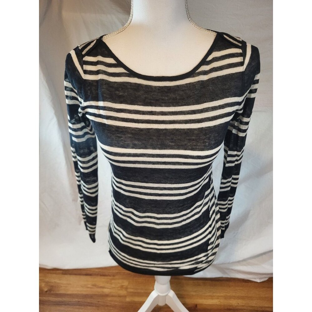 Club Monaco Black & White Striped Linen Blend Top Size XS